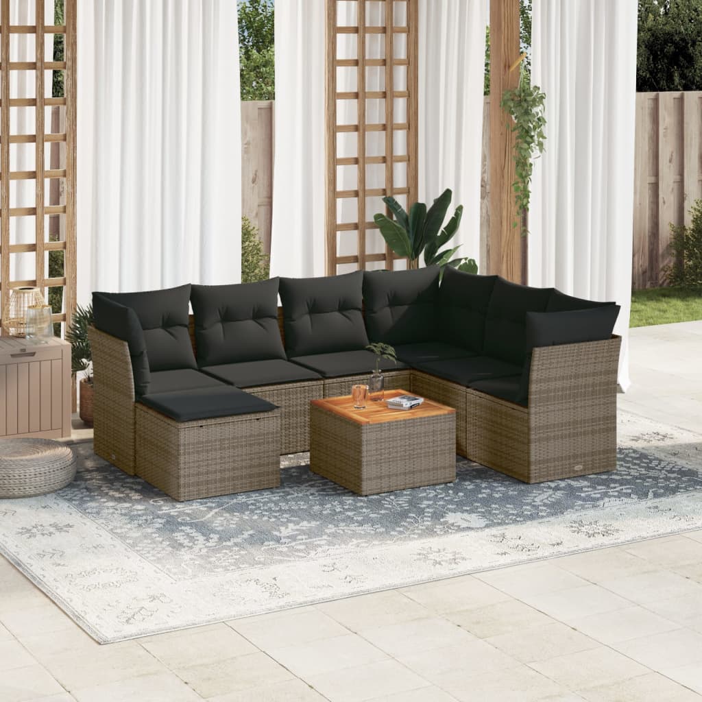 vidaXL 8-delige Loungeset met kussens poly rattan grijs