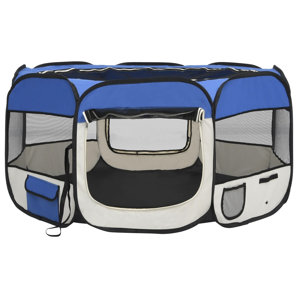 vidaXL Hondenren inklapbaar met draagtas 125x125x61 cm blauw