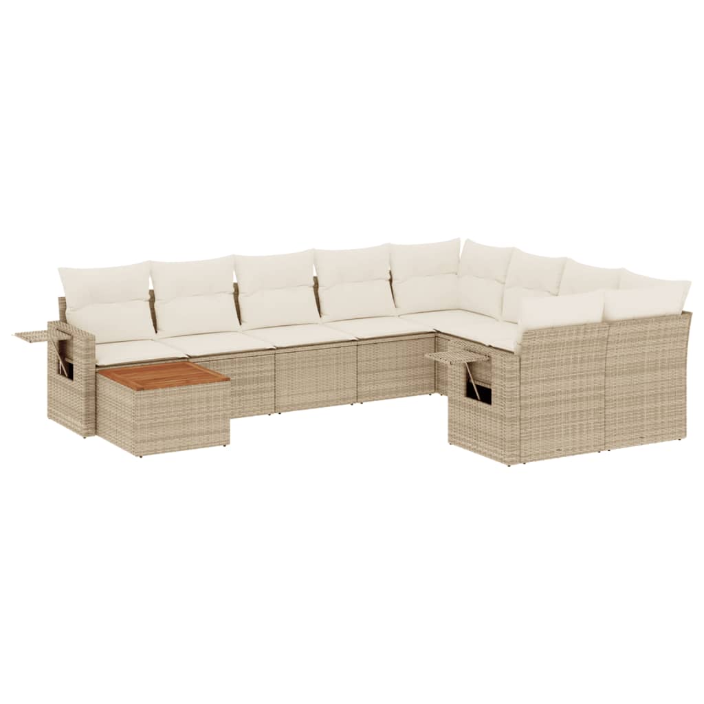 vidaXL 10-delige Loungeset met kussens poly rattan beige