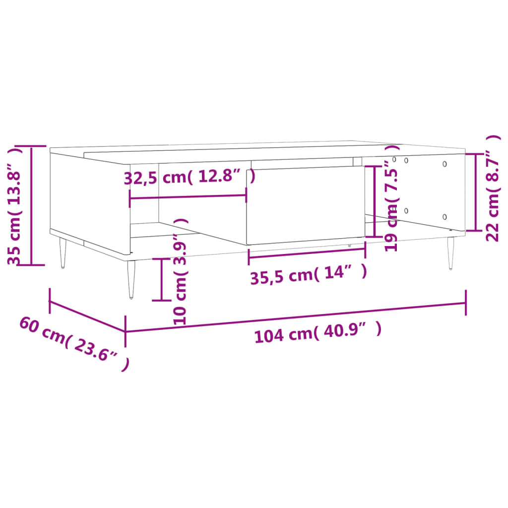 vidaXL Salontafel 104x60x35 cm bewerkt hout hoogglans wit