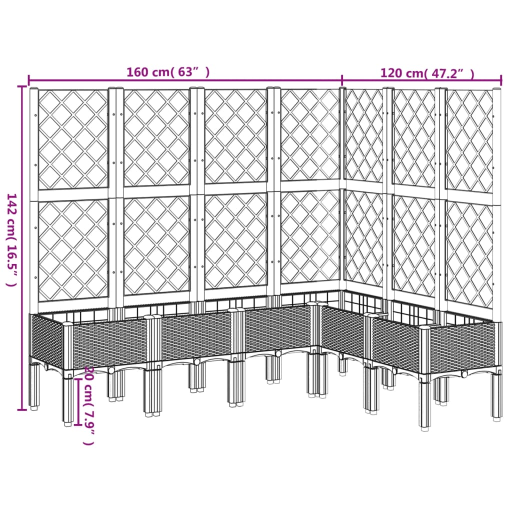 vidaXL Plantenbak met latwerk 160x120x142 cm polypropeen bruin