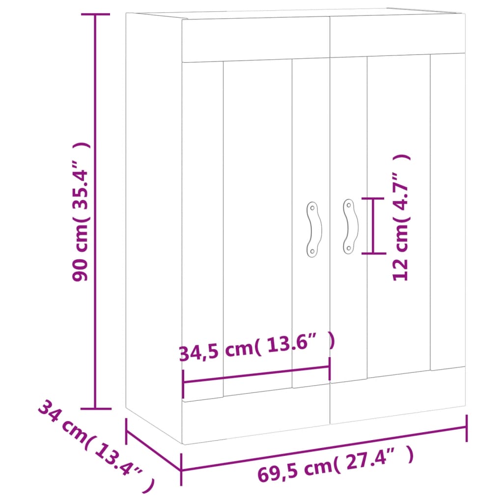 vidaXL Wandkast 69,5x34x90 cm bruin eikenkleur