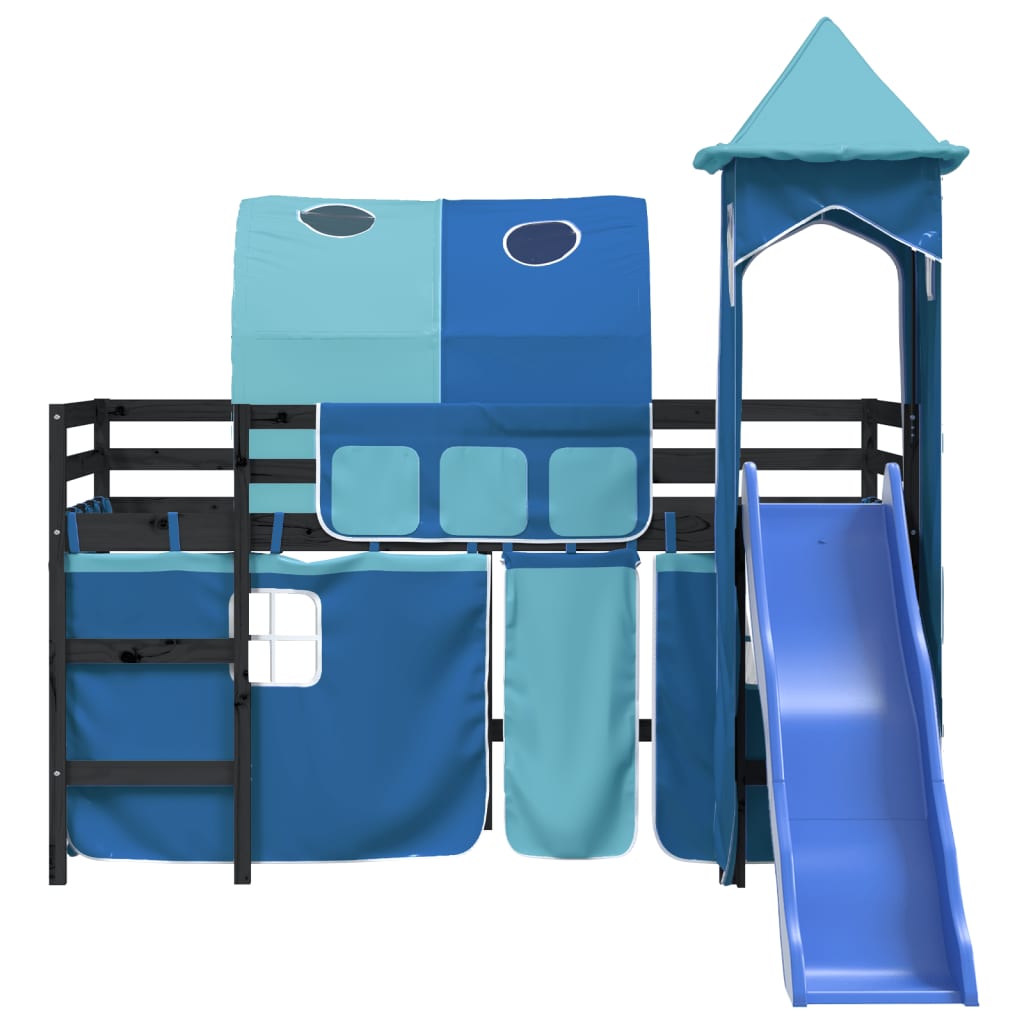 vidaXL Kinderhoogslaper met toren 90x200 cm massief grenenhout blauw