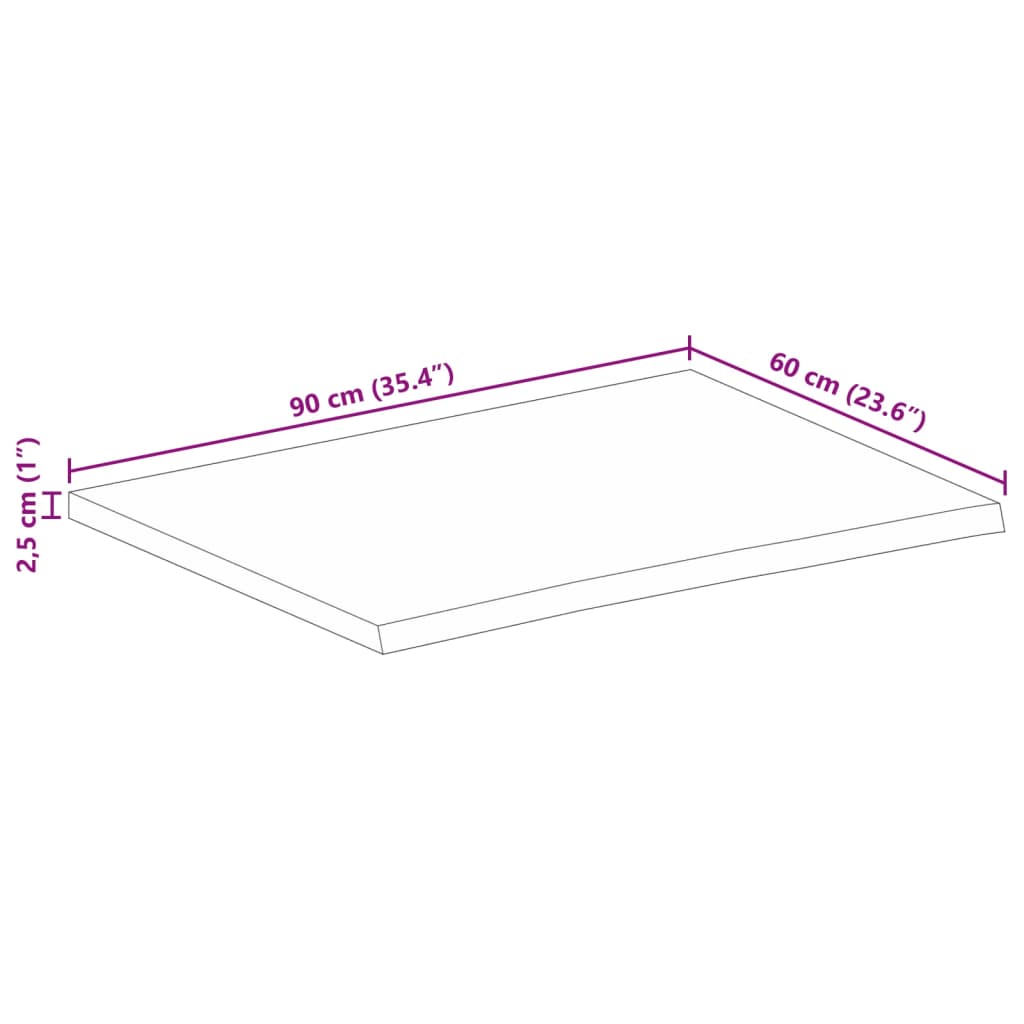 vidaXL Tafelblad met natuurlijke rand 90x60x2,5 cm massief mangohout