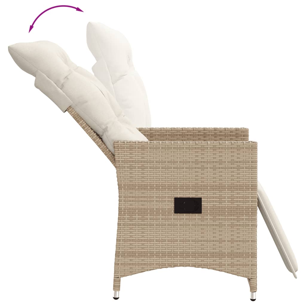 vidaXL 3-delige Bistroset met kussens poly rattan beige