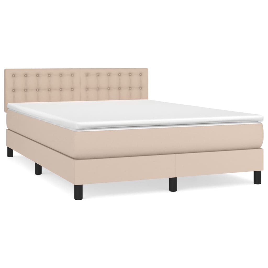 vidaXL Boxspring met matras kunstleer cappuccinokleurig 140x200 cm