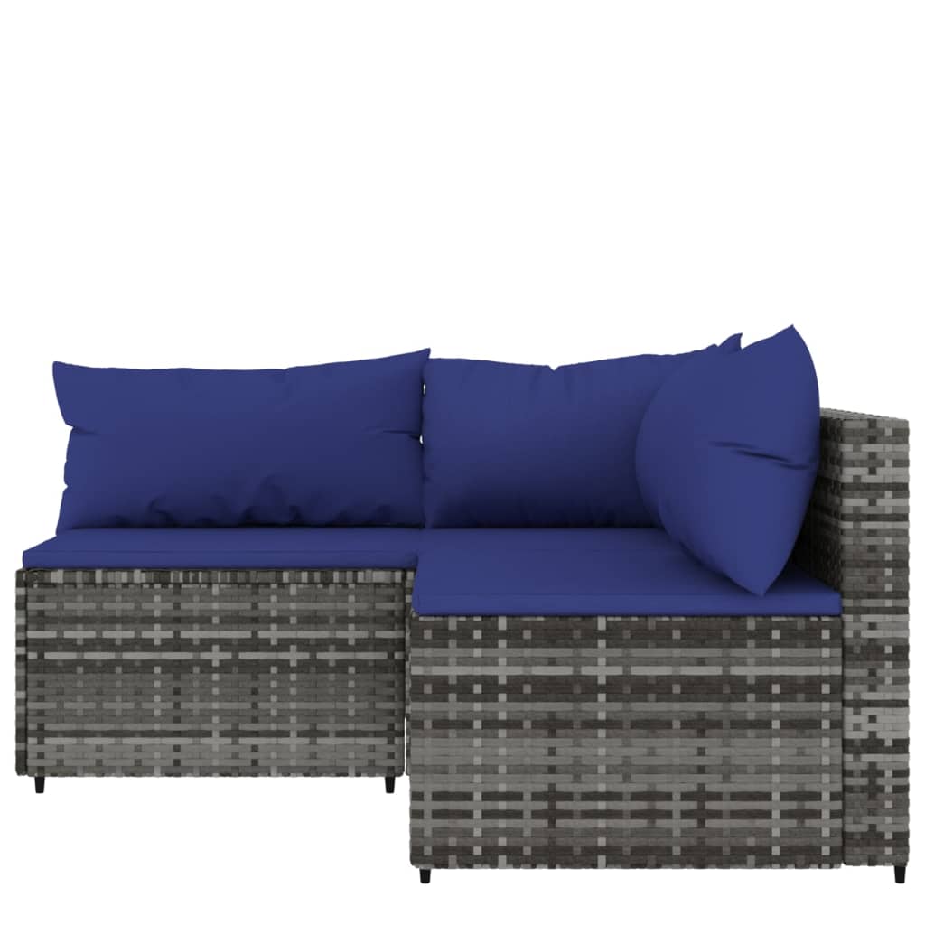 vidaXL 3-delige Loungeset met kussens poly rattan grijs