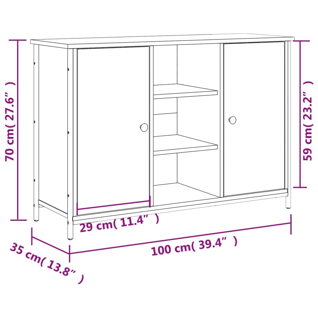 vidaXL Dressoir 100x35x70 cm bewerkt hout sonoma eikenkleurig