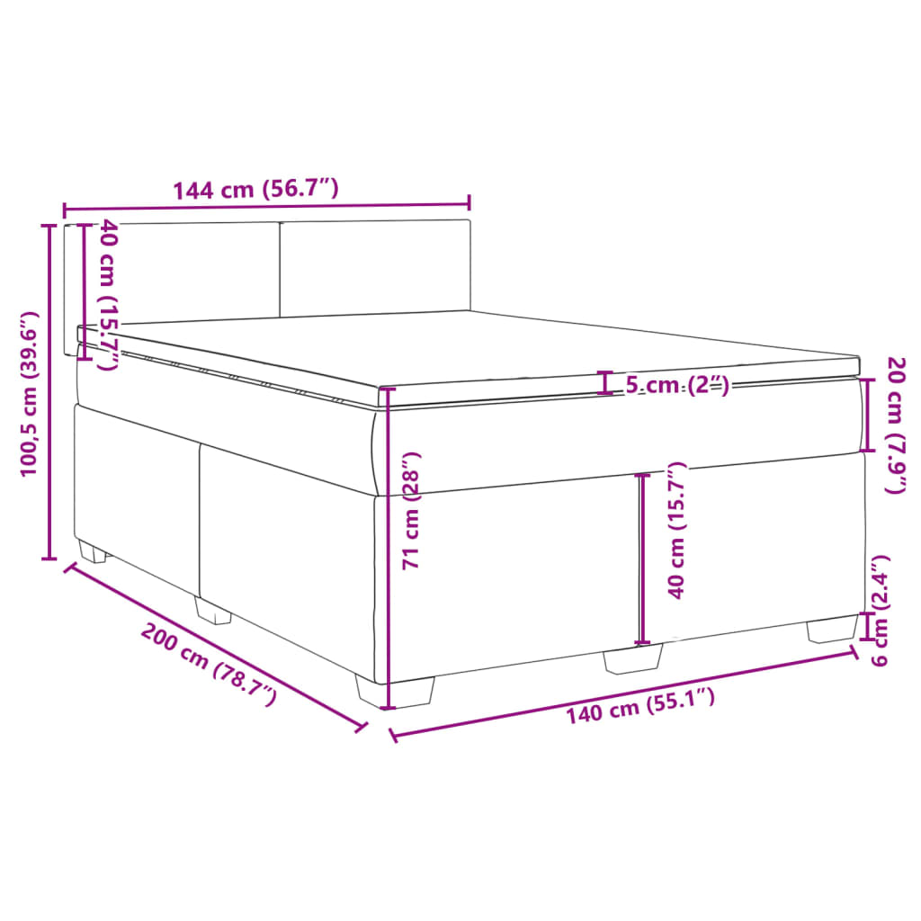 vidaXL Boxspring met matras stof donkerbruin 140x200 cm