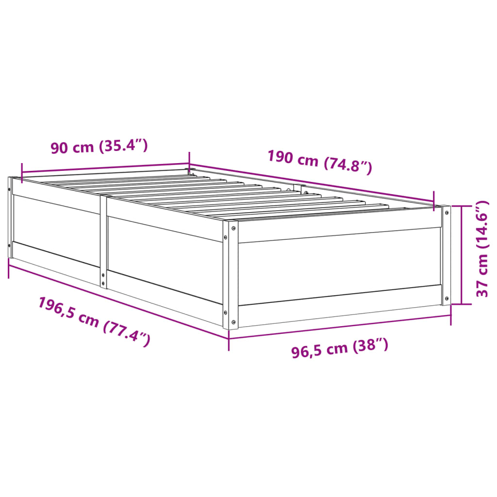 vidaXL Bedframe zonder matras massief grenenhout 90x190 cm