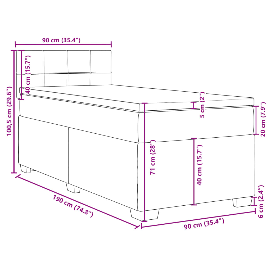 vidaXL Boxspring met matras fluweel donkergrijs 1-persoons (alleen AU)