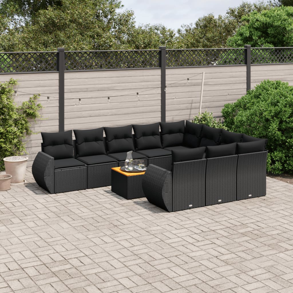 vidaXL 11-delige Loungeset met kussens poly rattan zwart