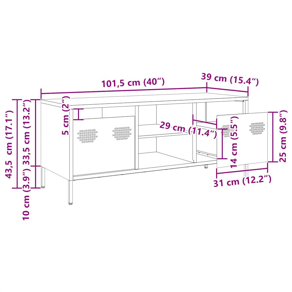 vidaXL Tv-meubel 101,5x39x43,5 cm koudgewalst staal roze