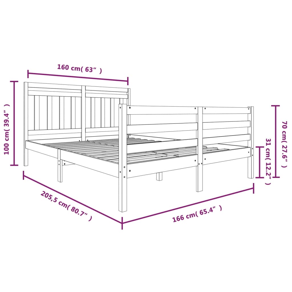 vidaXL Bedframe massief hout honingbruin 160x200 cm