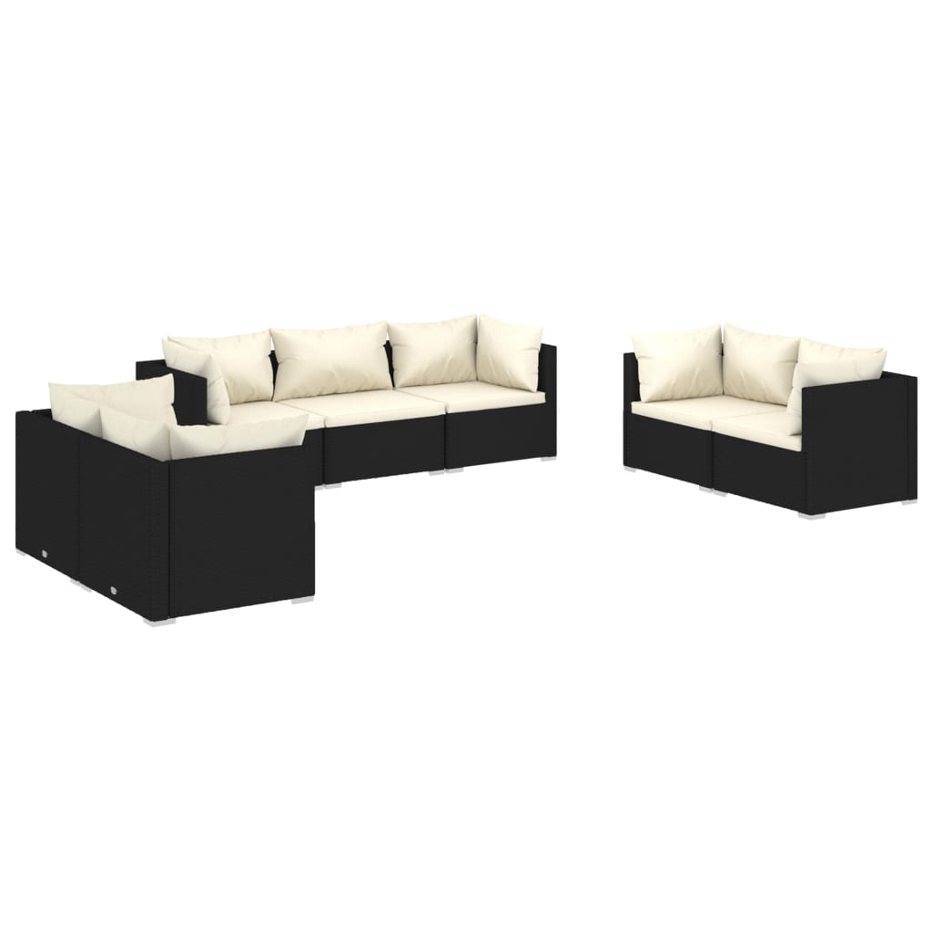 vidaXL 7-delige Loungeset met kussens poly rattan zwart