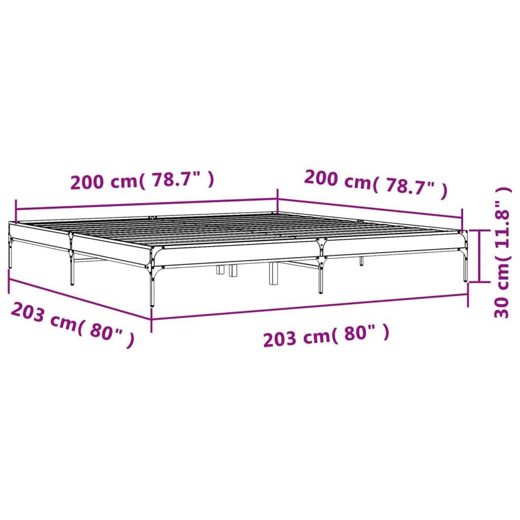 vidaXL Bedframe bewerkt hout metaal gerookt eikenkleurig 200x200 cm