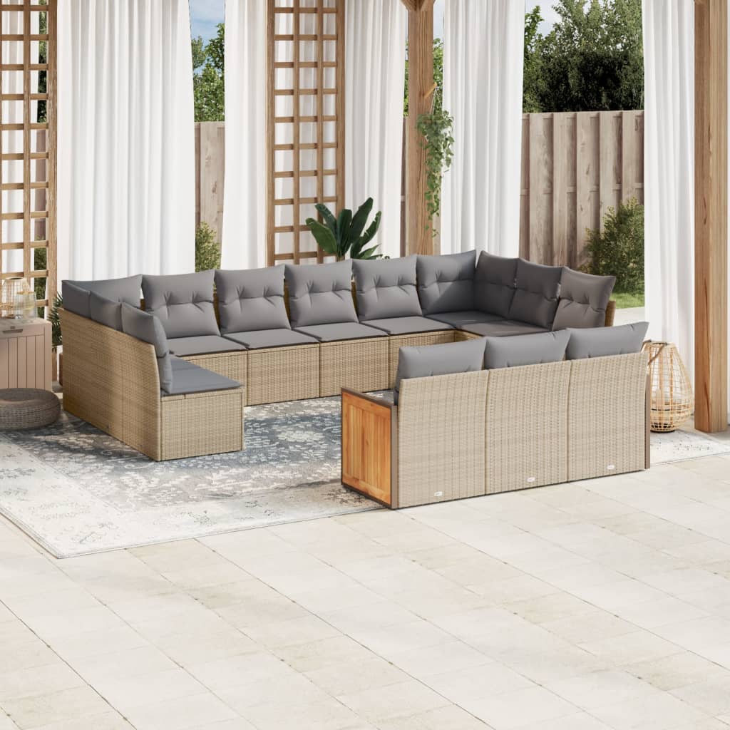 vidaXL 13-delige Loungeset met kussens poly rattan beige