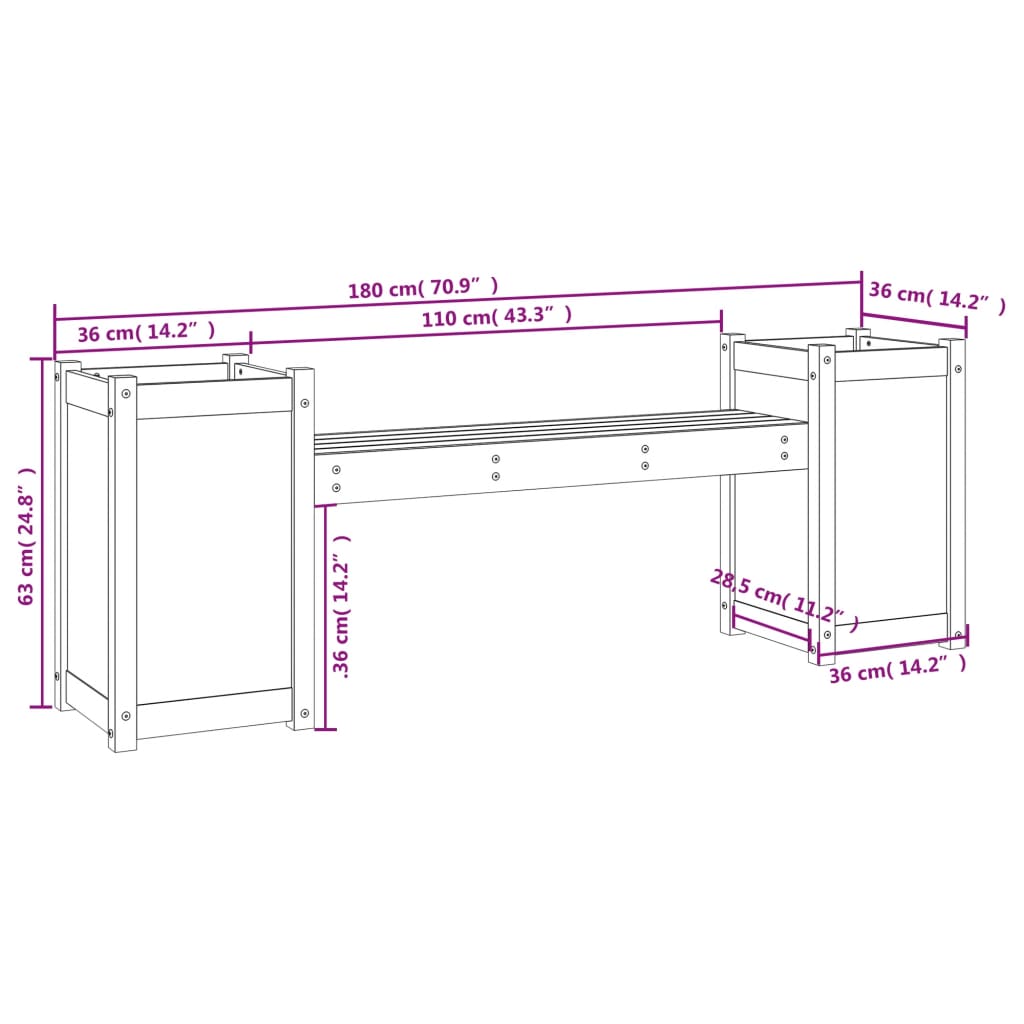 vidaXL Bankje met plantenbakken 180x36x63 cm grenenhout douglas