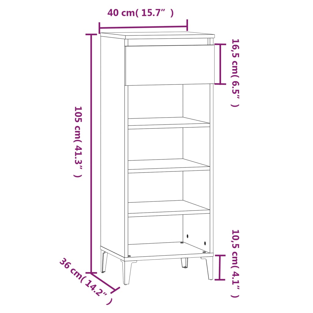 vidaXL Schoenenrek 40x36x105 cm bewerkt hout wit