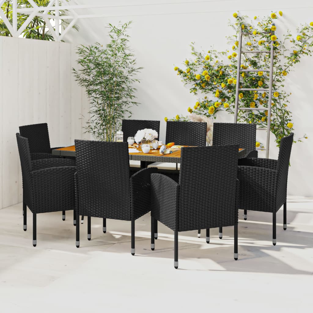 vidaXL 9-delige Tuinset poly rattan zwart