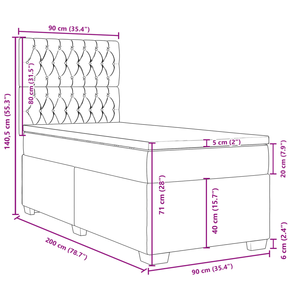 vidaXL Boxspring met matras fluweel lichtgrijs 90x200 cm