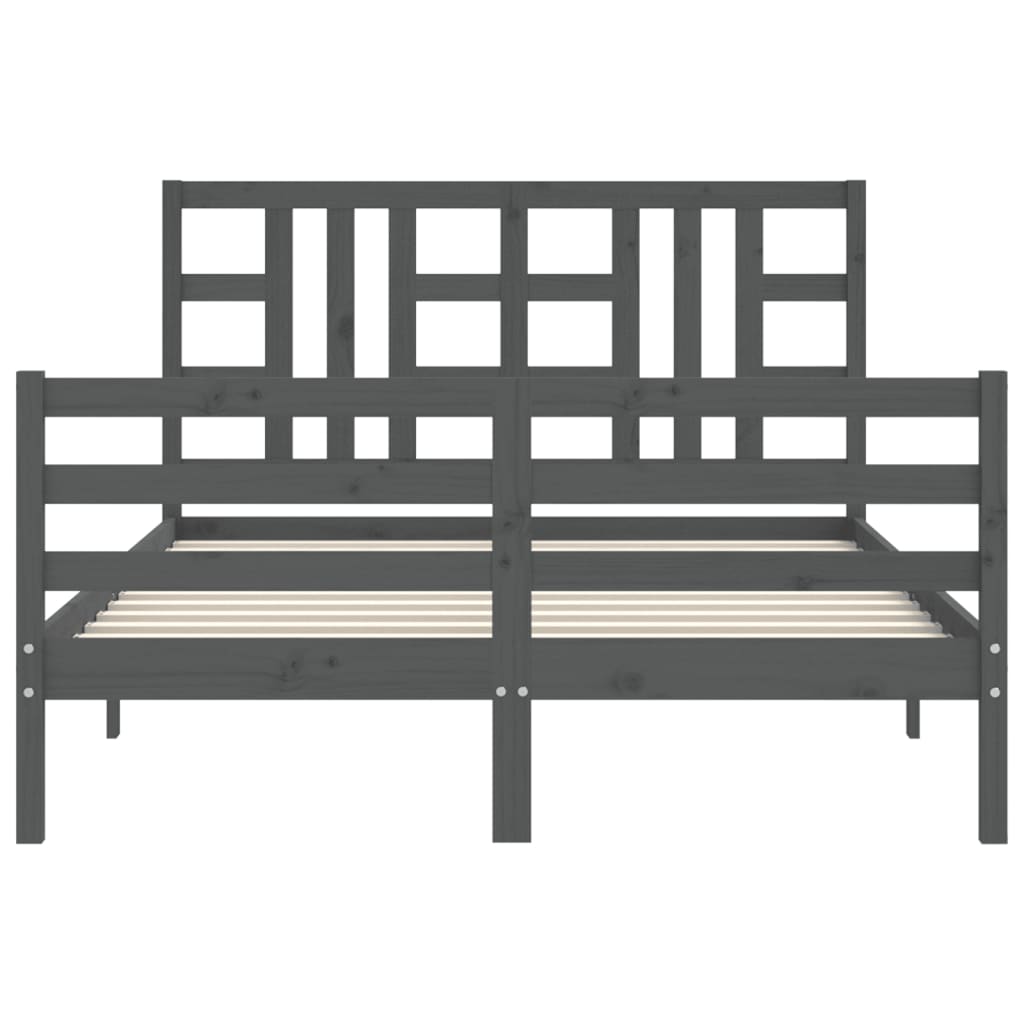 vidaXL Bedframe met hoofdbord massief hout grijs 140x190 cm