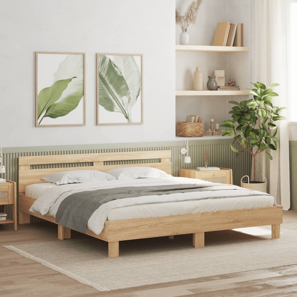 vidaXL Bedframe met hoofdeinde bewerkt hout sonoma eiken 200x200 cm