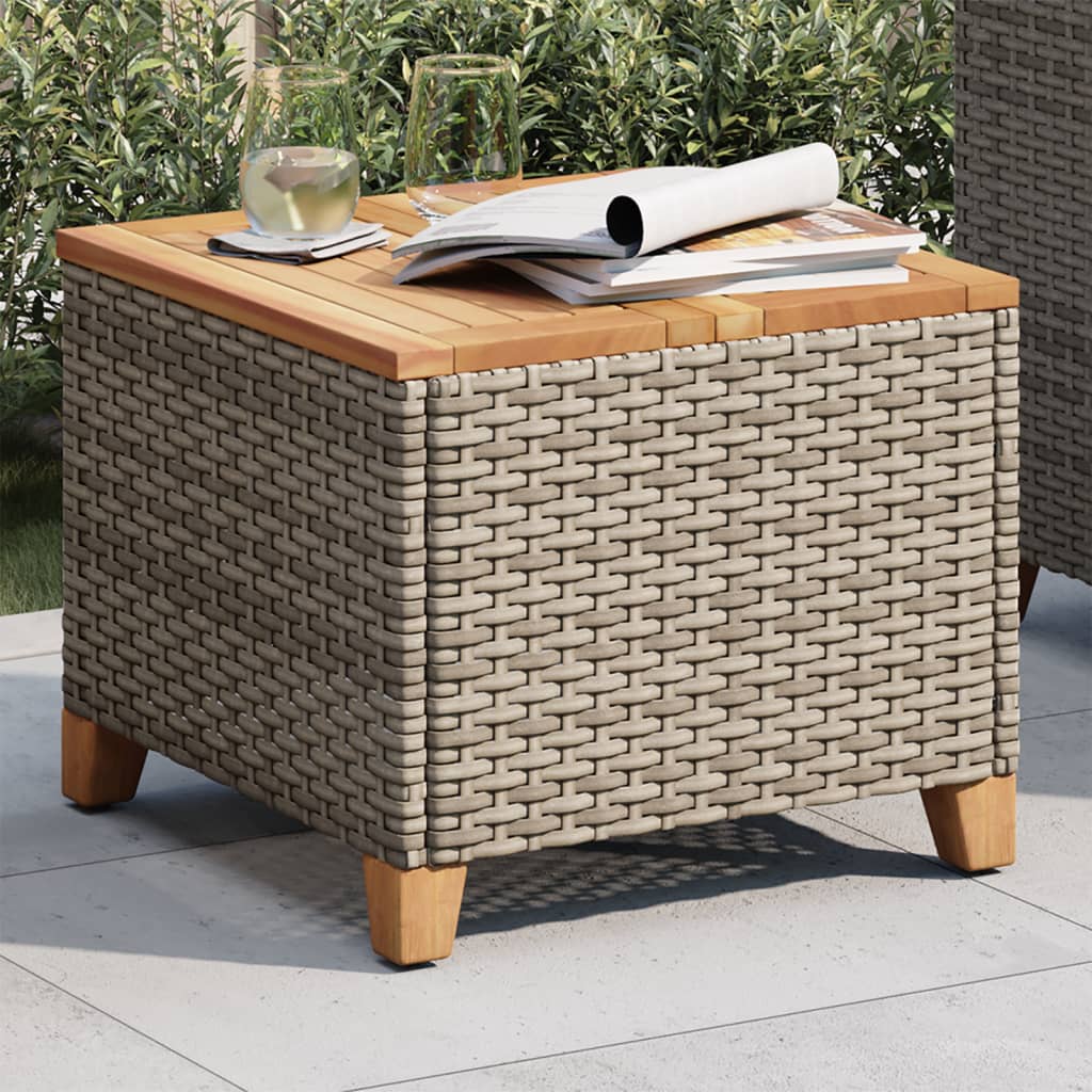 vidaXL Tuintafel 45x45x37 cm poly rattan en acaciahout grijs