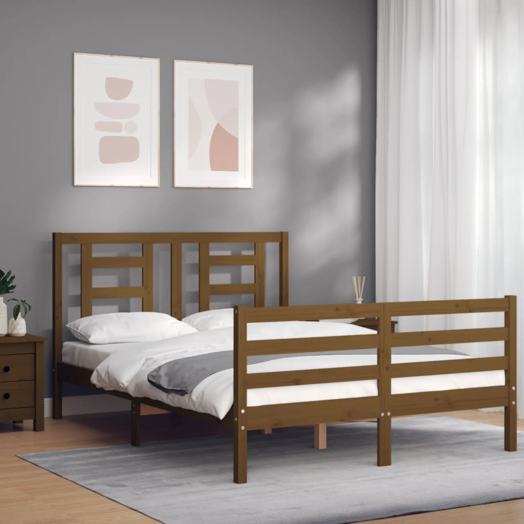 vidaXL Bedframe met hoofdbord massief hout honingbruin 140x200 cm