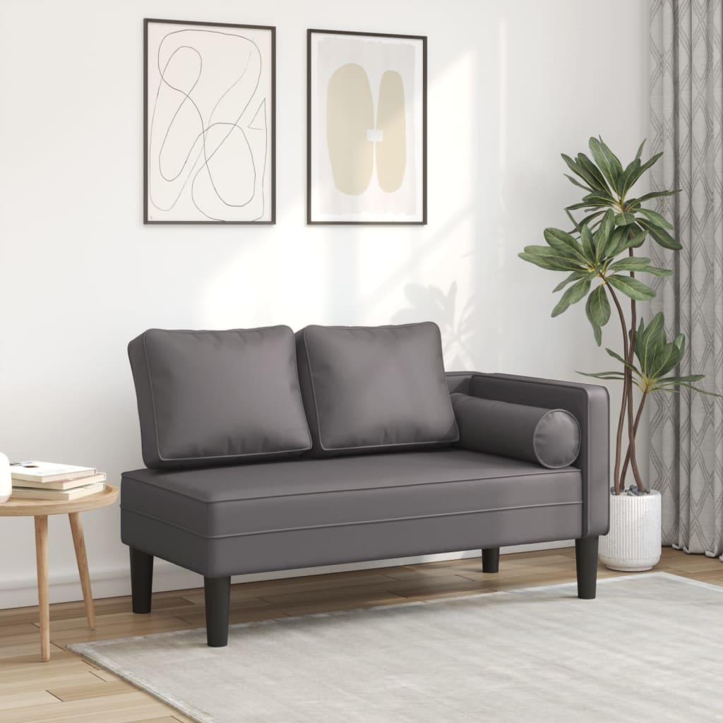 vidaXL Chaise longue met kussens kunstleer grijs