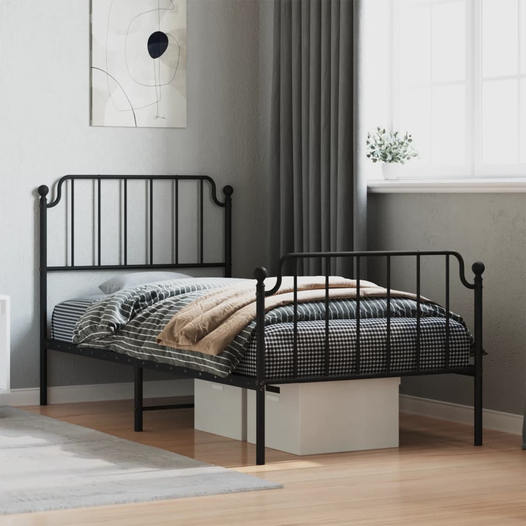 vidaXL Bedframe met hoofd- en voeteneinde metaal zwart 90x200 cm