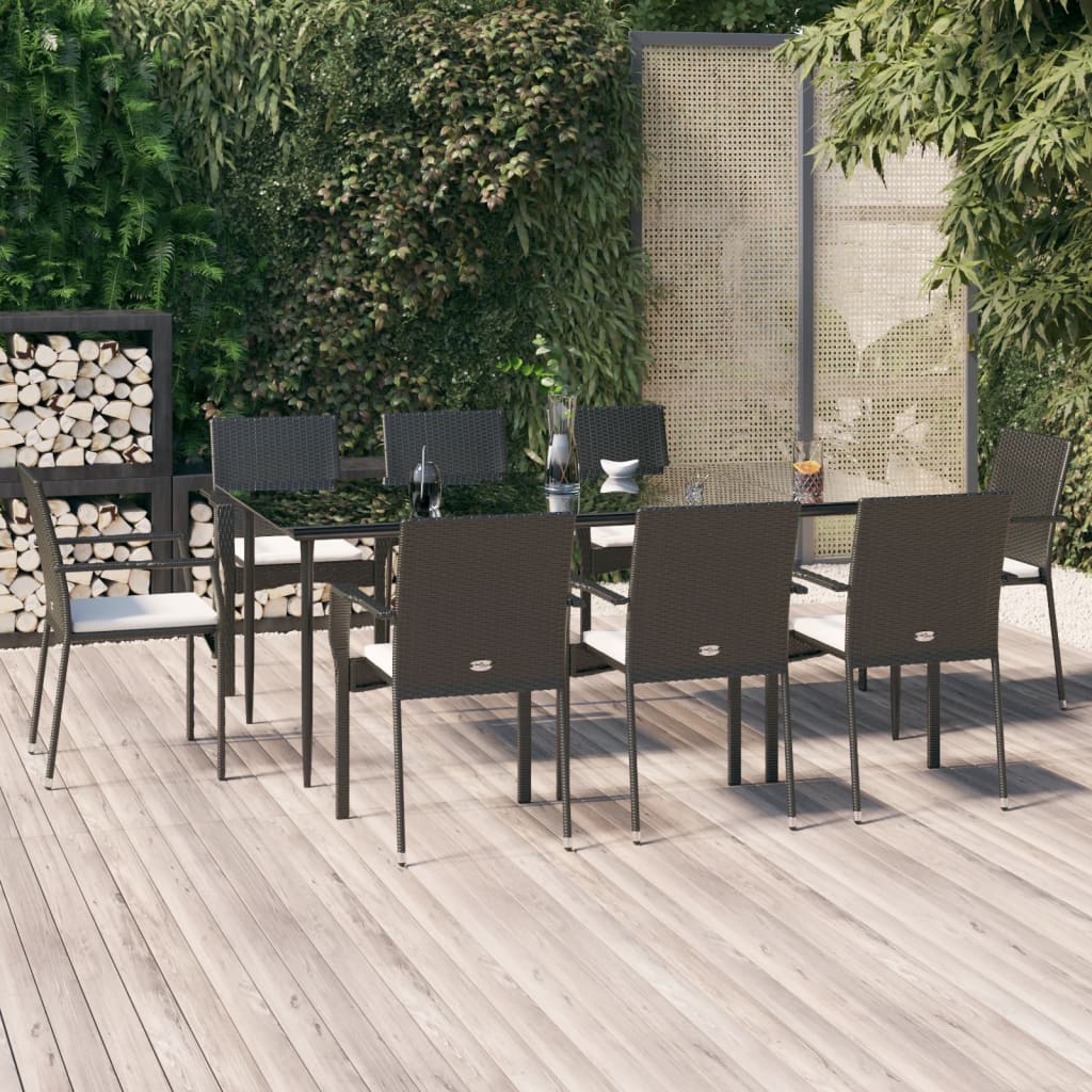 vidaXL 9-delige Tuinset poly rattan zwart