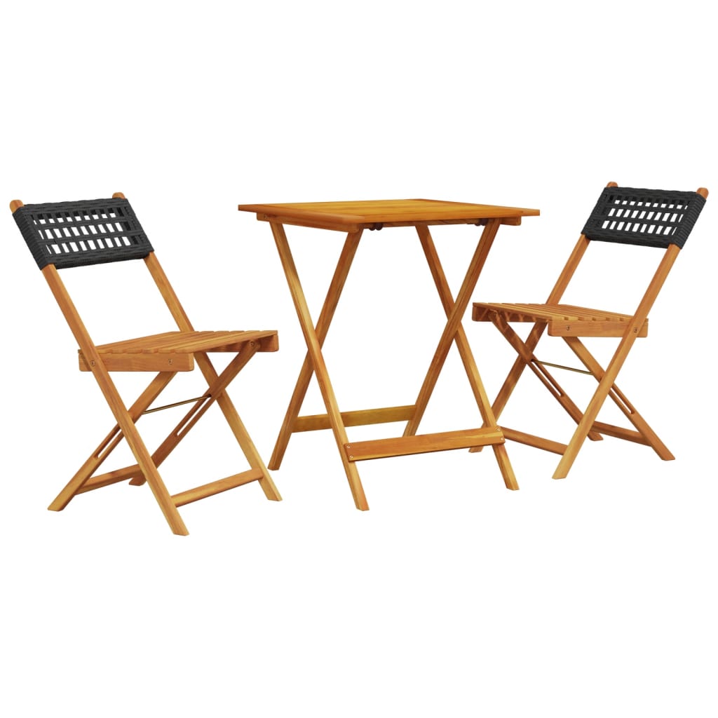 vidaXL 3-delige Bistroset poly rattan en massief hout zwart