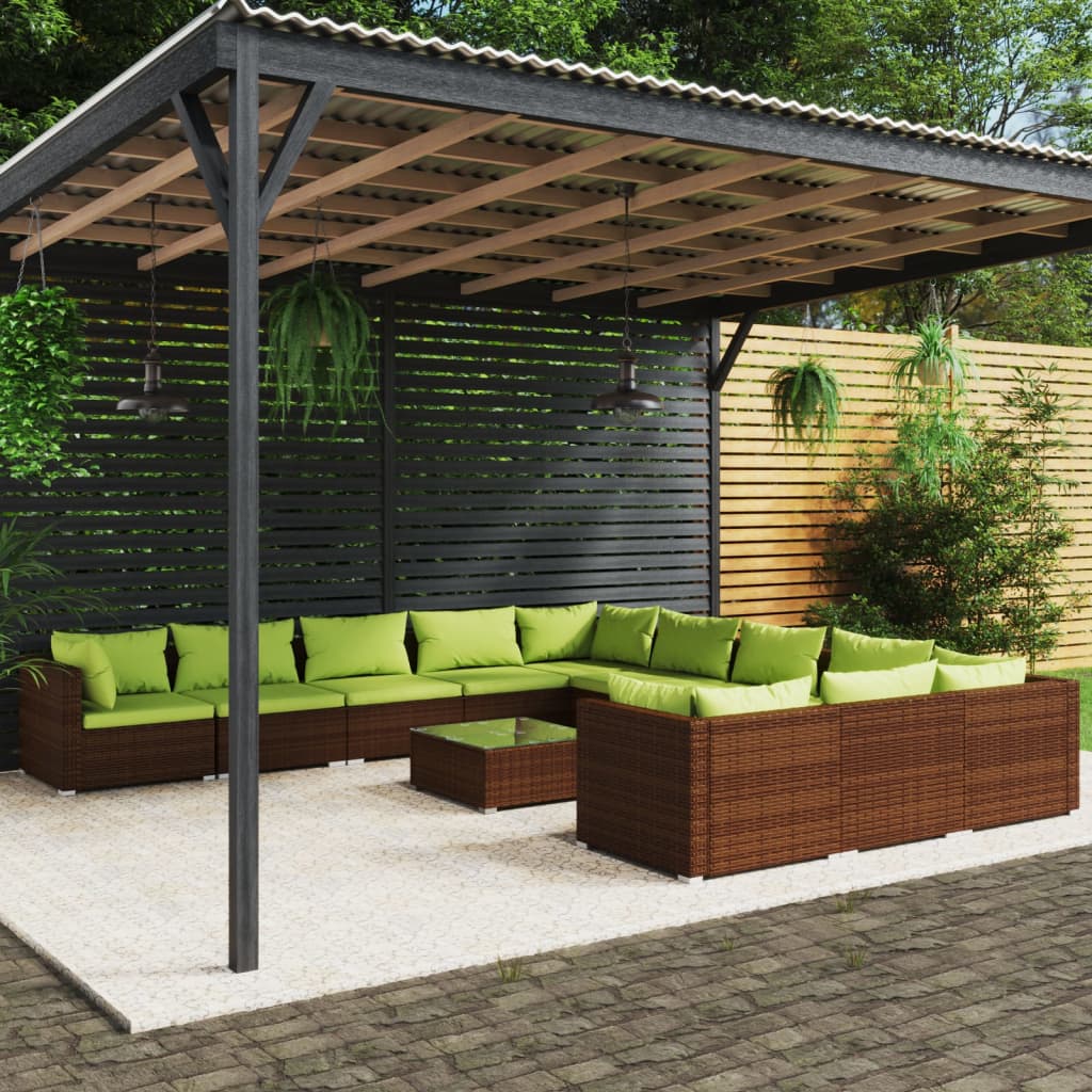 vidaXL 12-delige Loungeset met kussens poly rattan bruin