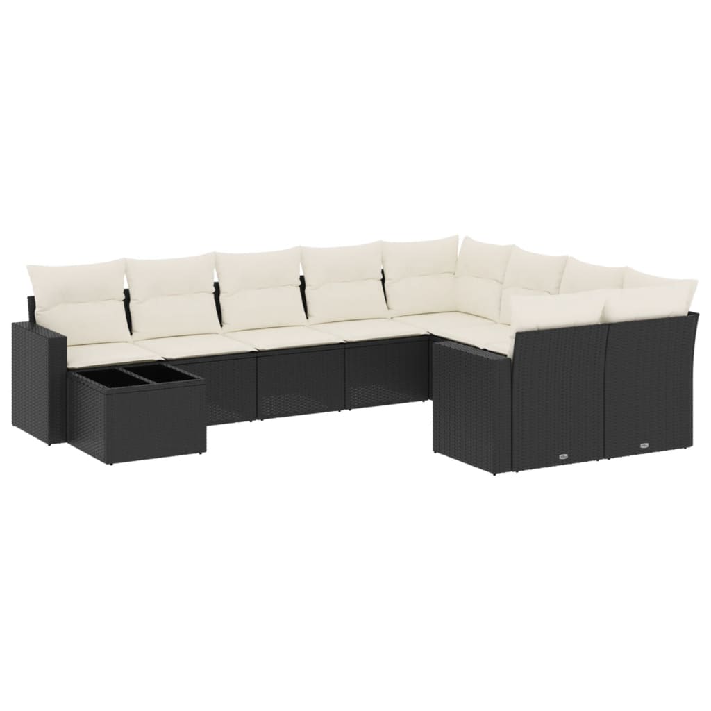 vidaXL 10-delige Loungeset met kussens poly rattan zwart