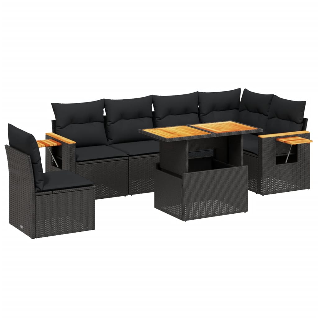 vidaXL 7-delige Loungeset met kussens poly rattan zwart