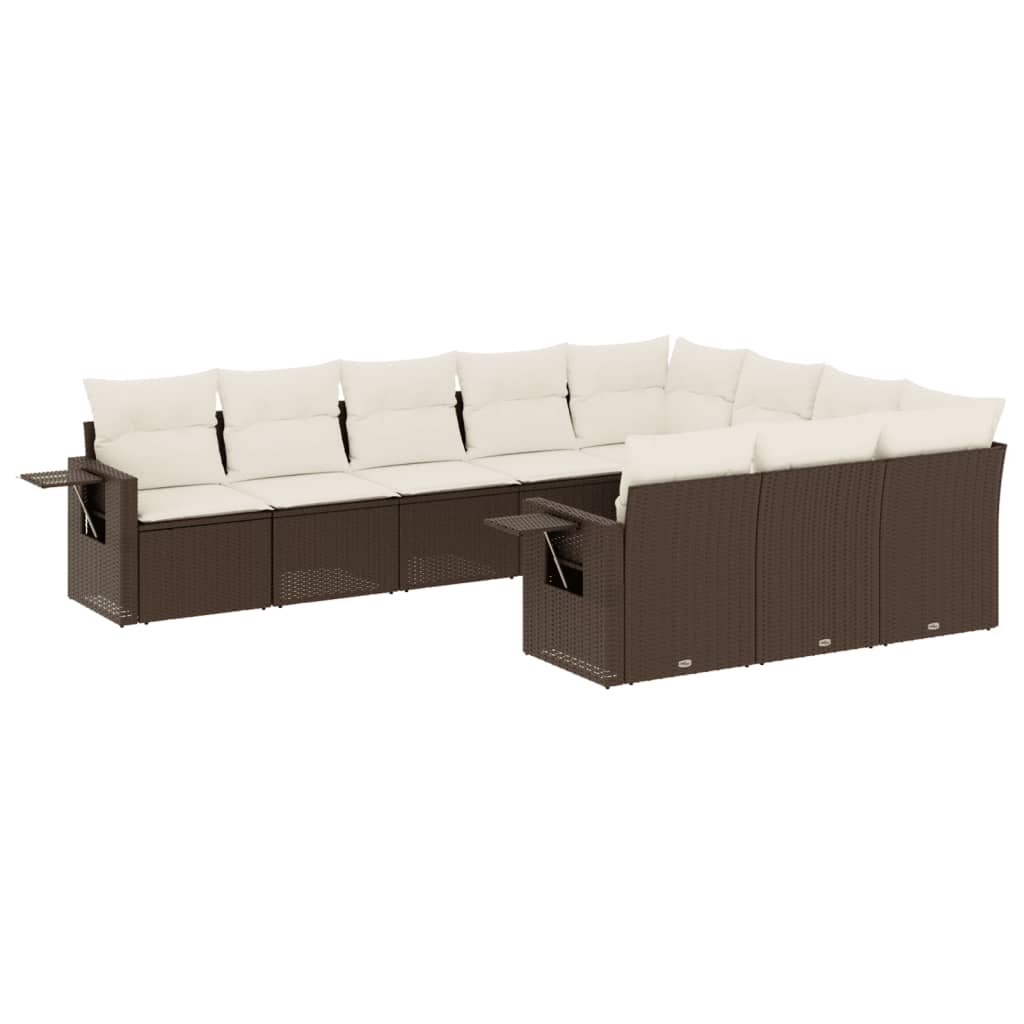 vidaXL 10-delige Loungeset met kussens poly rattan bruin