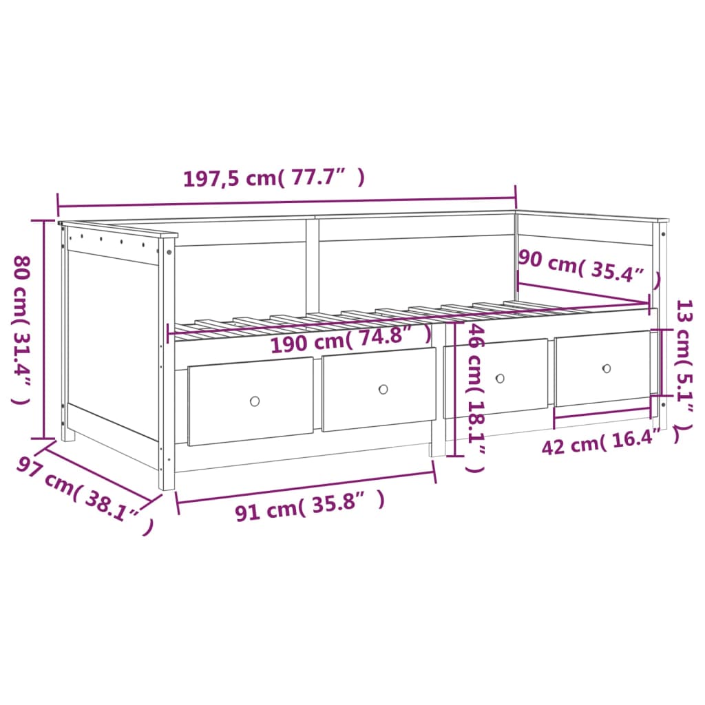 vidaXL Slaapbank zonder matras 90x190 cm massief grenenhout wit