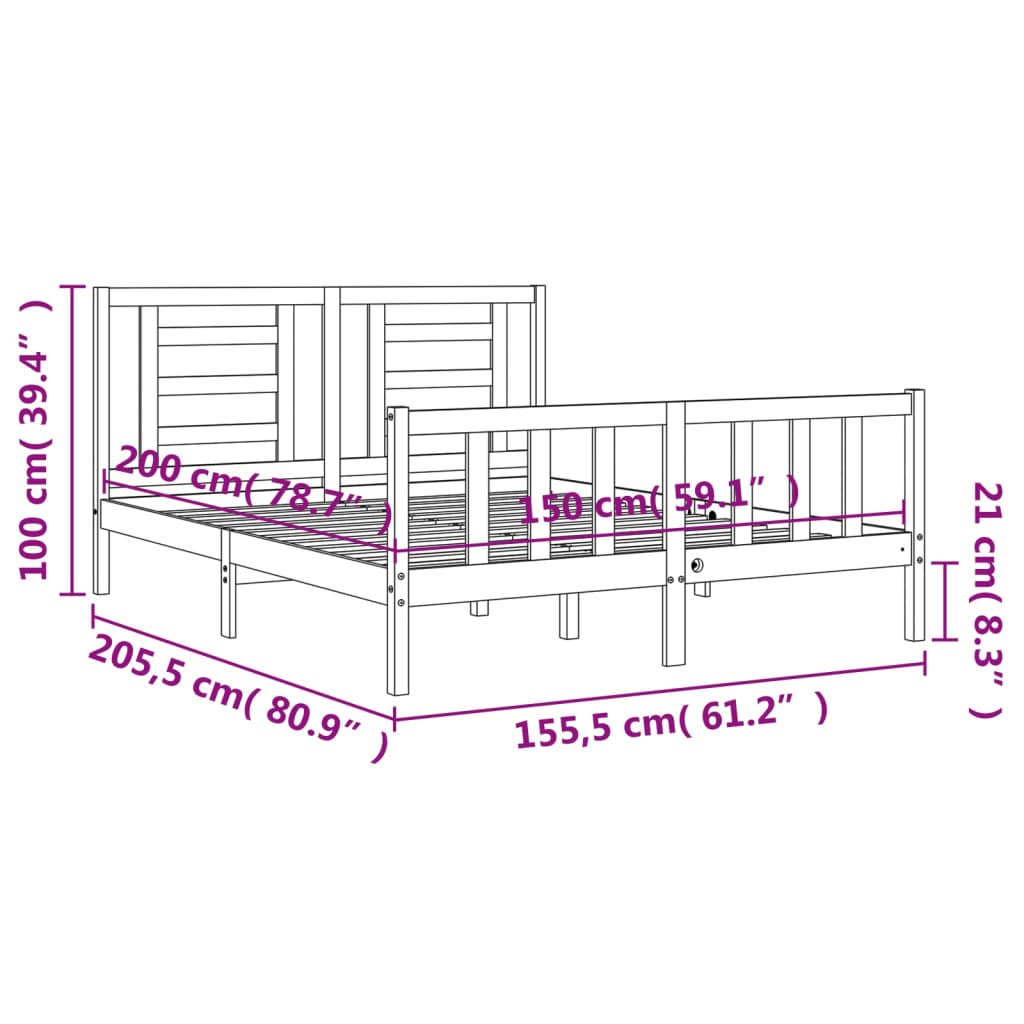 vidaXL Bedframe met hoofdbord massief hout wit