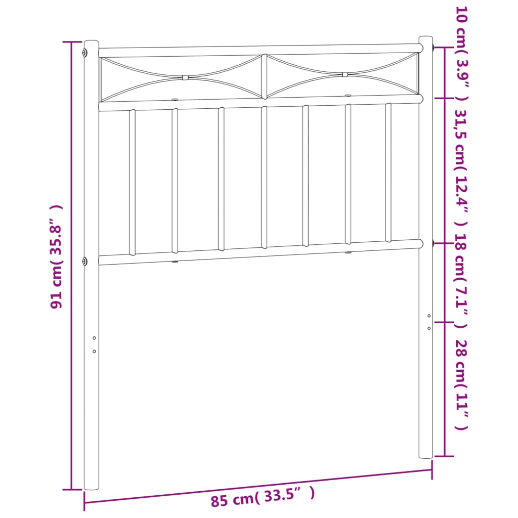 vidaXL Hoofdbord 80 cm metaal zwart