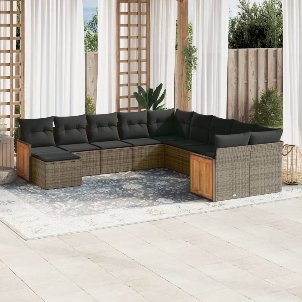 vidaXL 11-delige Loungeset met kussens poly rattan grijs