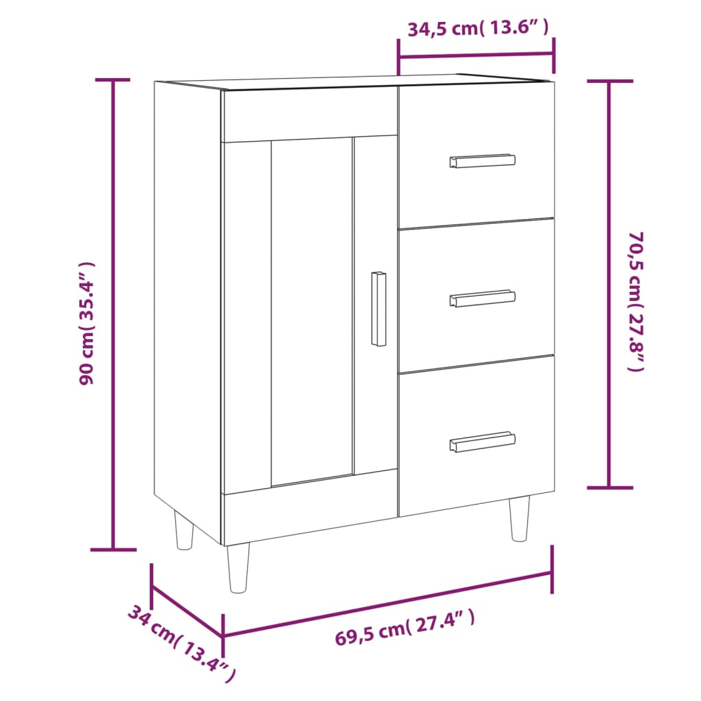 vidaXL Dressoir 69,5x34x90 cm bewerkt hout hoogglans wit