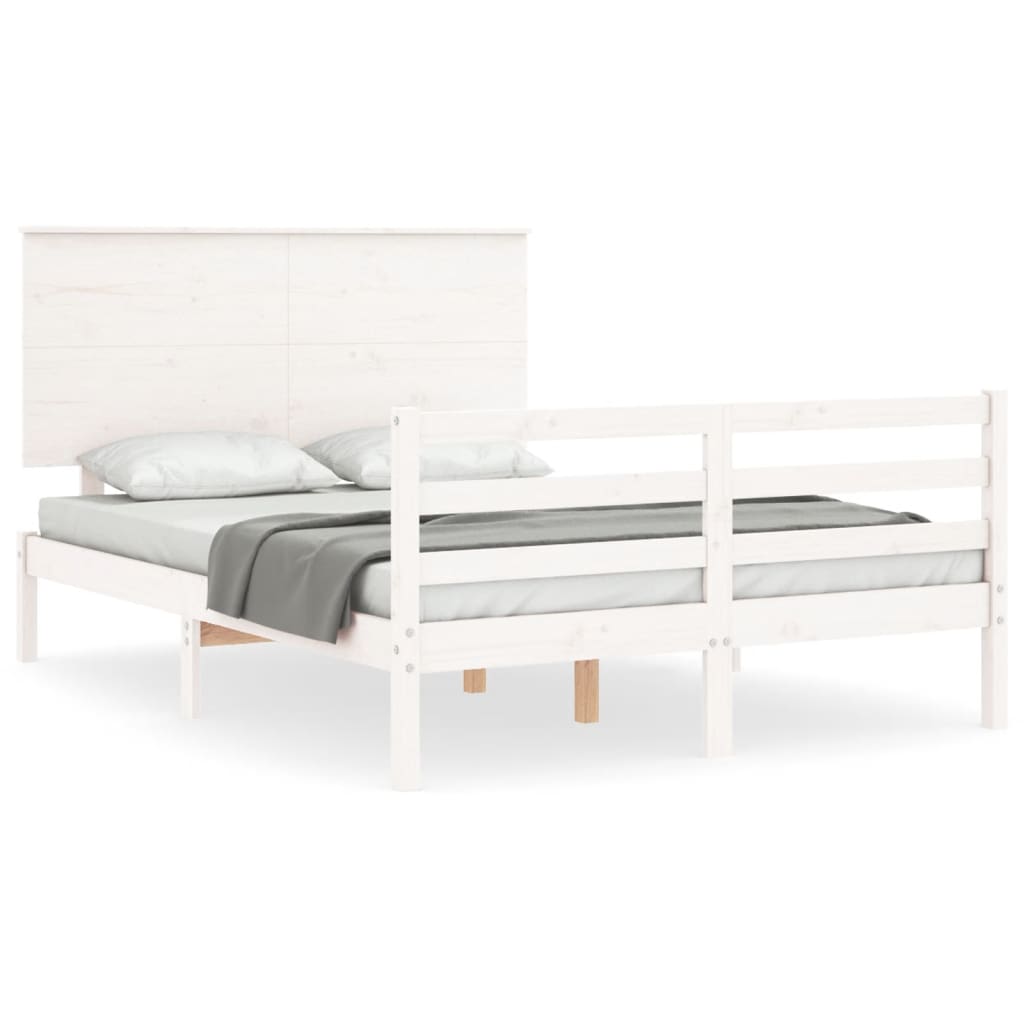 vidaXL Bedframe met hoofdbord massief hout wit 140x200 cm