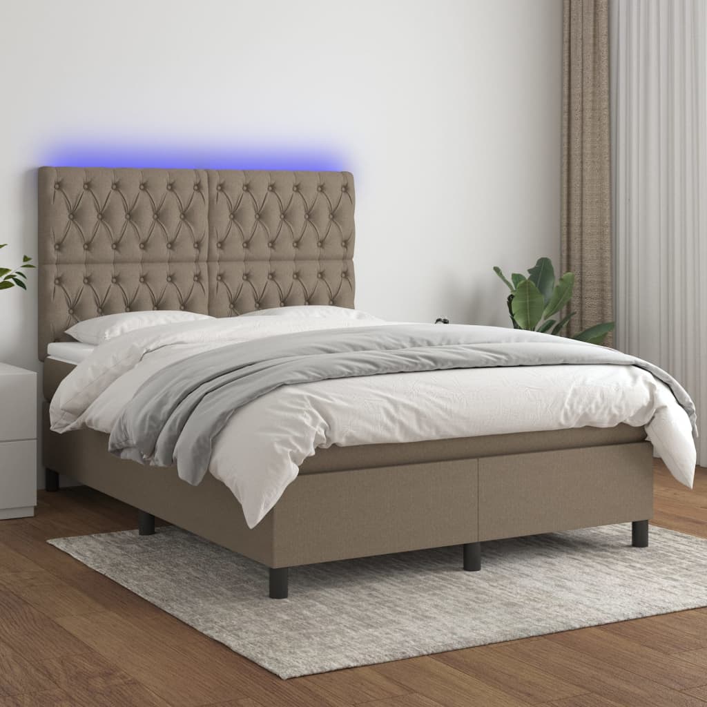 vidaXL Boxspring met matras en LED stof taupe 140x200 cm