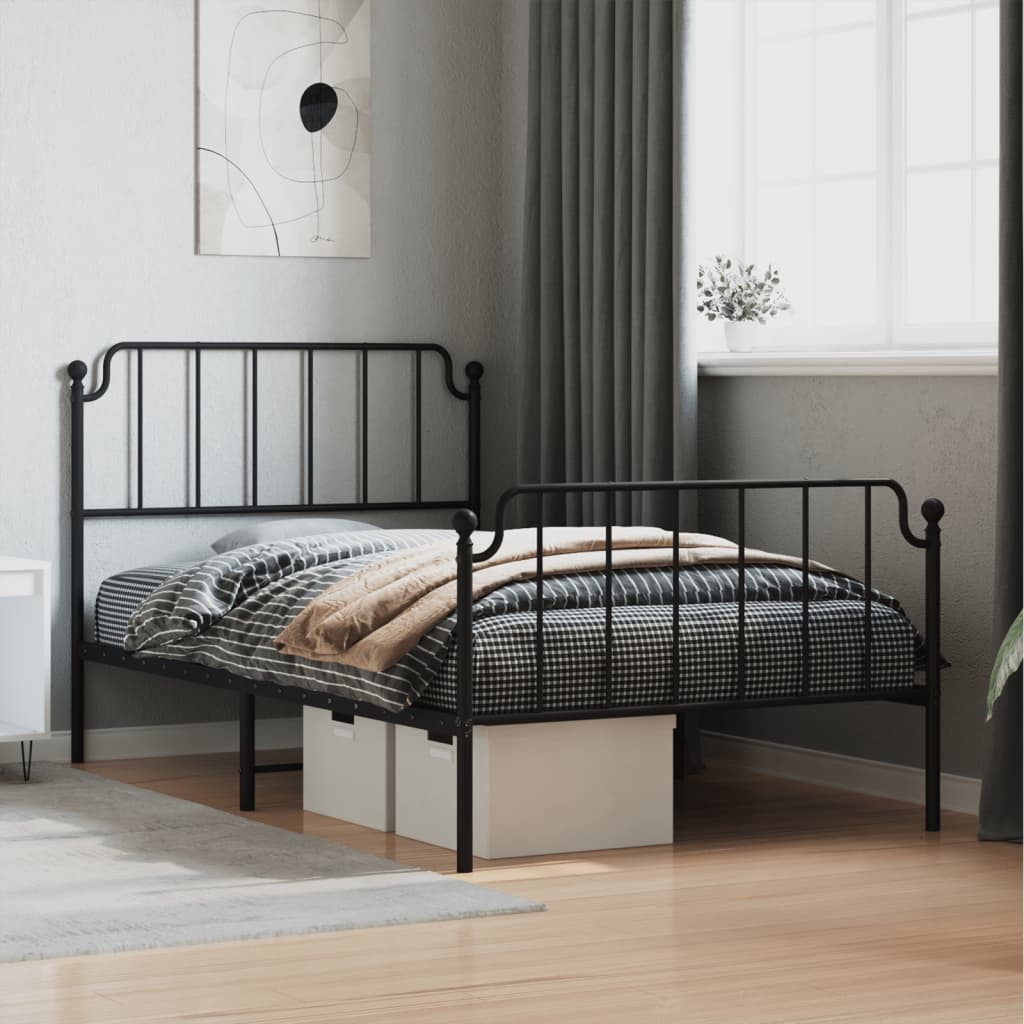 vidaXL Bedframe met hoofd- en voeteneinde metaal zwart 107x203 cm