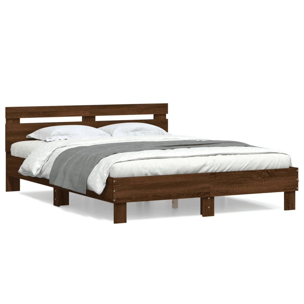 vidaXL Bedframe met hoofdeinde bewerkt hout bruineikenkleur 140x200 cm