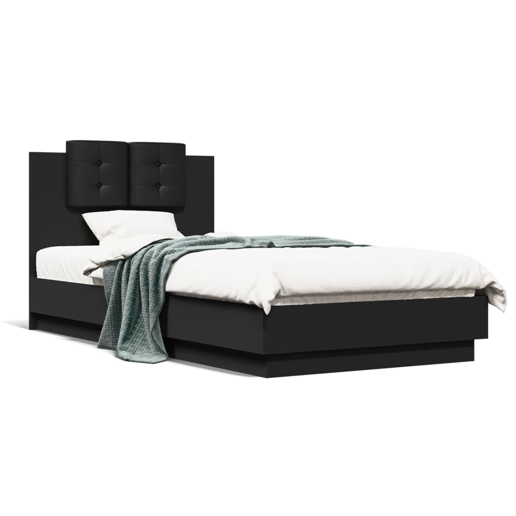 vidaXL Bedframe met hoofdbord bewerkt hout zwart 75x190 cm