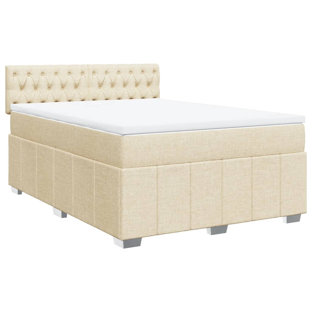 vidaXL Boxspring met matras stof crèmekleurig 140x190 cm