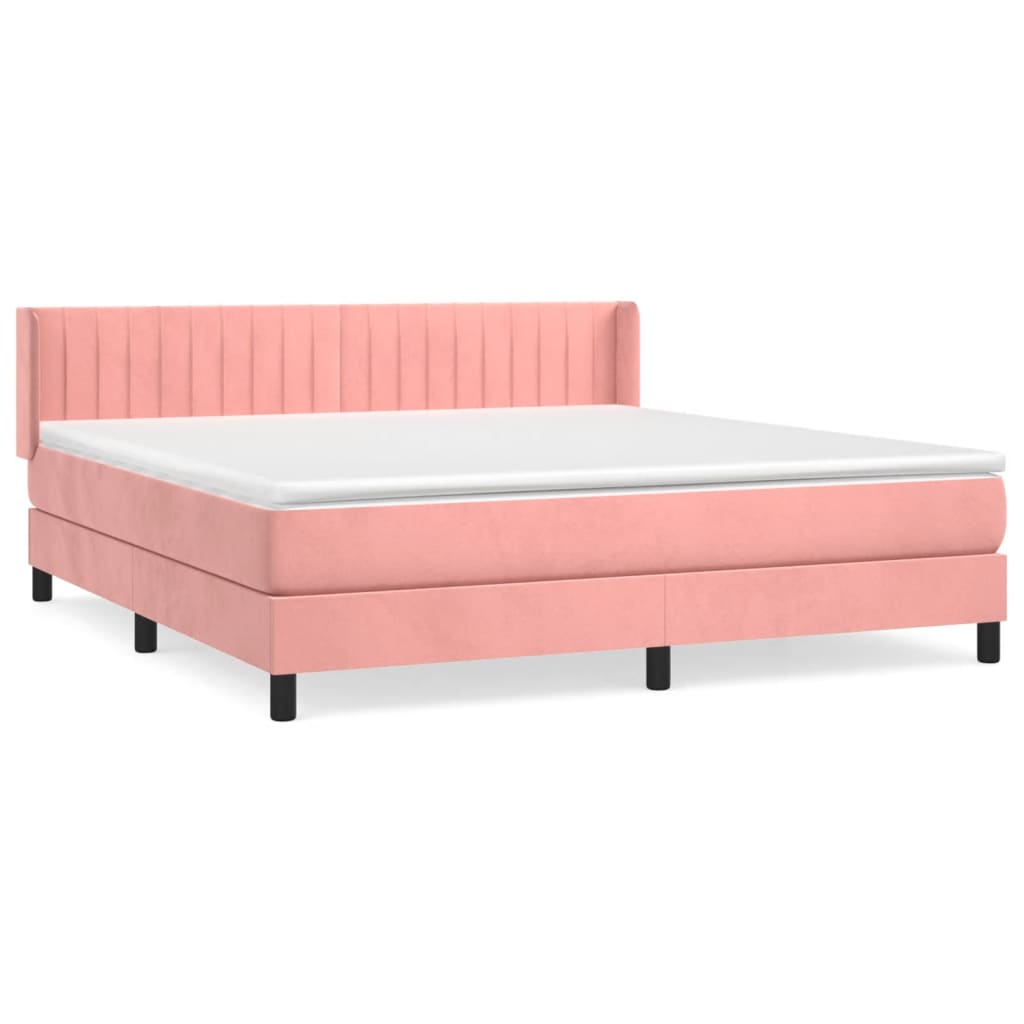 vidaXL Boxspring met matras fluweel roze 160x200 cm