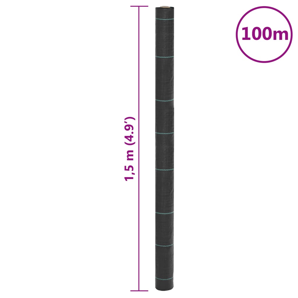 vidaXL Worteldoek 1,5x100 m polypropeen zwart